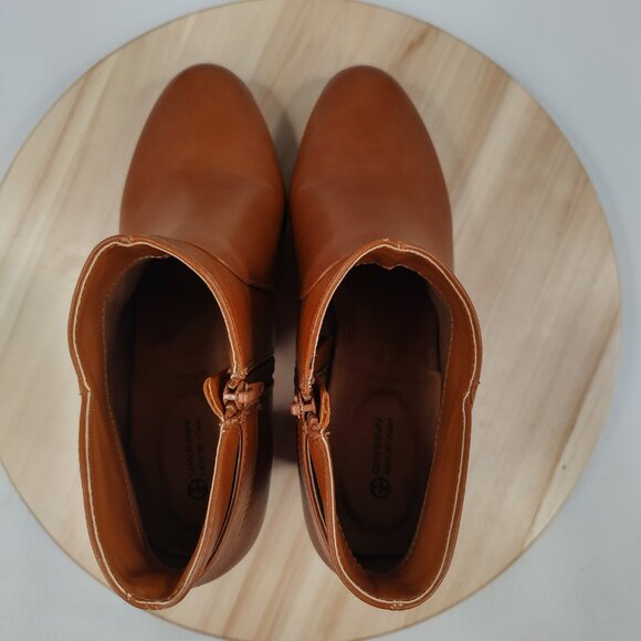 Giani Bernini Abalina Brown Cognac Faux Leather Stacked Heel Booties Women US 9M - Picture 7 of 14